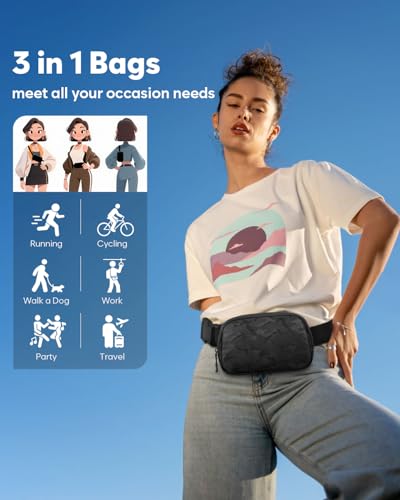 Pritent Fanny Packs for Women Crossbody Belt Bag With Zipper Back Pocket - color: Camo Black, size: Small