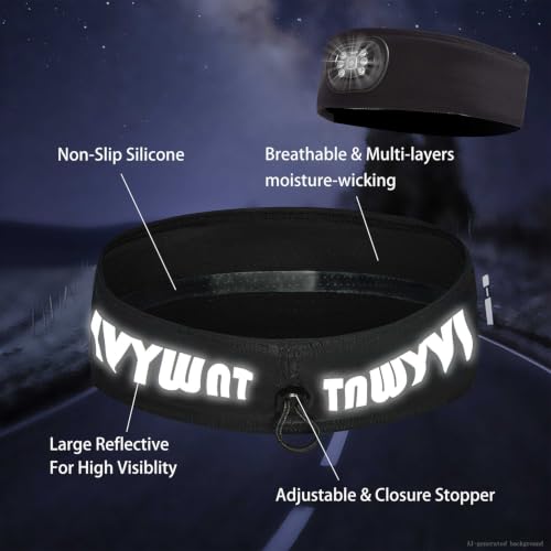 LED Sports Sweat Headband Outdoor Headlamp Rechargeable Men Women - color: Black