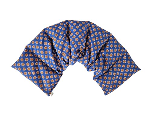 Microwavable LOVEwrap Neck & Shoulder wrap -Heated microwavable Warming Soothing Muscle Pain Relief Fatigue Relaxation - Unscented 6 x 24 - flaxsSeed - Natural Cotton Linen - Orange Blue Flowers - color: Bonnie Blue