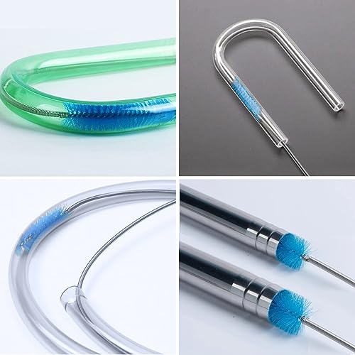Flexible Long Drain Brush, Double Elastic Ended Nylon Cleaner Hose Tube Pipe Brush 67 inch Stainless Steel and 2 Pcs of 8 inch Straw Cleaning Brush (Blue)