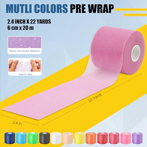 Pre Wrap Athletic Tape 4 Pack, 2.4 Inch x 22 Yards Foam Underwrap, Pink - color: Pink