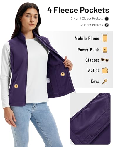 TACVASEN Women's Fleece Vest Outerwear Lightweight Sleeveless Zip Up Jacket - color: Deeppurple, size: Medium