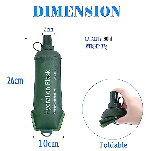 AXEN Soft Flask TPU Foldable Running Hydration Flask, Soft Collapsible Water Bottle for Hydration Pack Cycling Marathon Running Hiking - color: Military Green-500ml