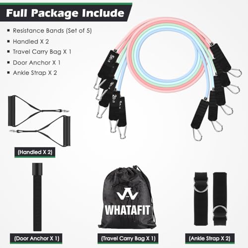WHATAFIT Resistance Bands with Handles, 150 lb Exercise Bands Set - color: Macaron-02