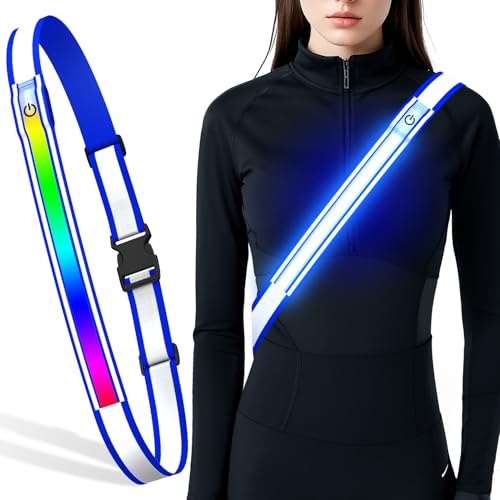 LED Reflective Belt Sash, High Visibility 5 Color 3 Light Mode Rechargeable LED Waistband Reflective Running Gear, Light Up Waist Belt Safety Gear for Running Walking Cycling at Night - color: Blue