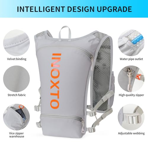 INOXTO Running Hydration Vest Backpack,Lightweight Insulated Pack with 1.5L Water Bladder Bag Daypack for Trail Hiking Running Cycling Race Marathon for Women Men - color: grey orange