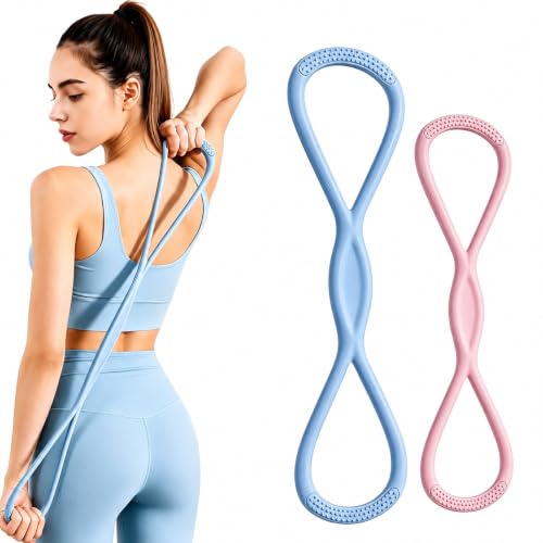 Figure 8 Resistance Bands with Handles,2 Pack Silicone Exercise Bands for Arms, Back, Legs and Glutes,15LB&25LB Figure Eight Bands for Yoga,Pilates,Stretching and Home Workout - color: Pink & Blue 15LB & 25LB