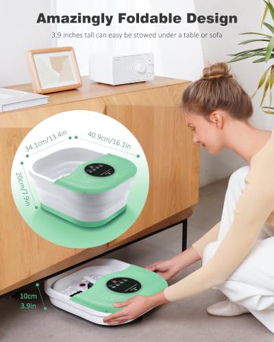 SPA4PIEDS Collapsible Heated Foot Spa Bath with Bubble, Foot Soaking Tub Featuring 8 Shiatsu Rollers, Pumice Stone and Built-in Timer for Mom, Dad and Foot Relaxation (Light Green) - color: Light Green
