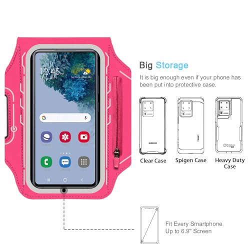 Armband for Samsung Galaxy S26 S25 S24 S23 S22 Ultra/Plus/FE, Gym Running Workouts Arm Band with Earbuds Holder (Rosy) - color: Rosy