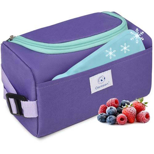 Genteen Small Cooler Bag with Ice Pack,Insulated Lunch & Snack Tote - color: Purple