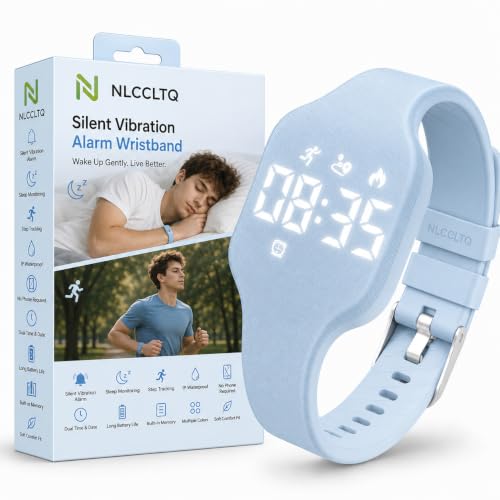 Vibrating Alarm Wristband for Heavy Sleepers Digital Mens Bracelet Smart Wrist Clock Travel Women's Watches Silent Shock Band Wake up Band Night Long Distance Wearable Pedometer Waterproof