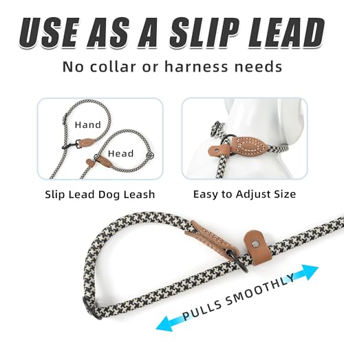 Mile High Life Hands Free Dog Leash, Crossbody Waist Leash with Genuine Leather Connection, Multifunctional Adjustable Slip Lead for Dog Walking Running (Black Khaki, 7FT) - color: Black Khaki, size: 7FT Hands Free