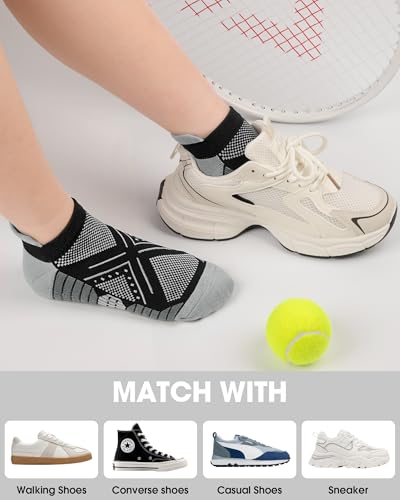 Womens Compression Ankle Crew Socks, Breathable Cushioned Socks - color: Gray White Black, size: 6-9