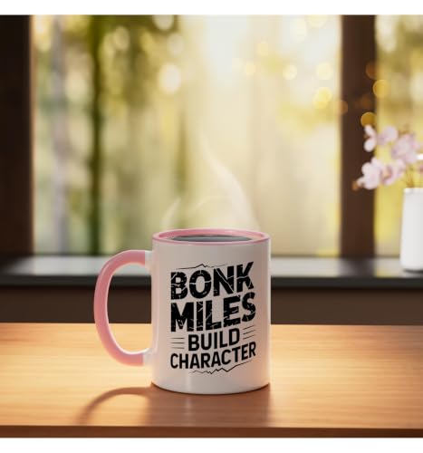 Mountain Trail Runner Who Packs Gels Still Bonks Mile Twelve Ceramic Mug, Pink/White, 11oz - color: Pink/White, size: 11 Ounces
