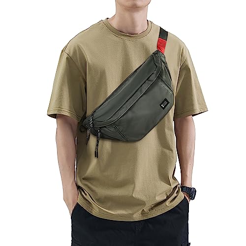 Fashion Large Crossbody Fanny Pack for Men Women,Waterproof Waist Bag fanny Packs belt bag sling bag with 5-Zipper Pockets,Carrying 7.9"phone,Green-Medium - color: B-Green-M