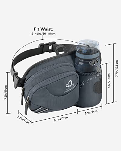 WATERFLY Fanny Pack Waist Bag: Waist Pack for Women Men with Water Bottle Holder Hiking Fanny Pack for Running Walking DogWalking Travel Cycling - color: Gray