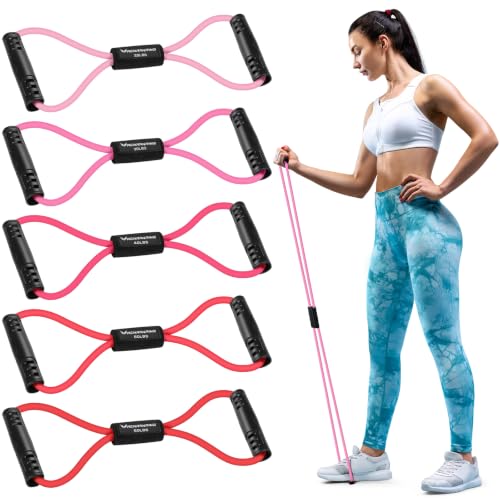 Resistance Bands with Handles, Figure 8 Fitness Bands, Exercise Bands Set - color: Pink series, size: 5pcs