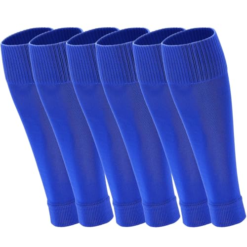 Ultrafun 3 Pairs Leg Sleeves Pre-cut Soccer Sleeves Compatible with Grip Socks Shin Guards Sleeves for Soccer Football - color: Blue, size: Large