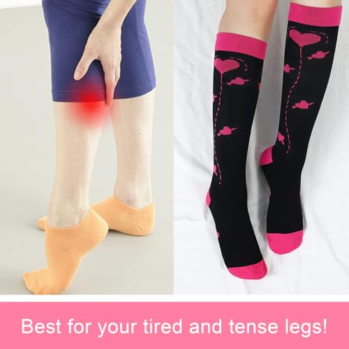 Junely Compression Socks for Women Knee High Socks Funny - color: Heart Pink