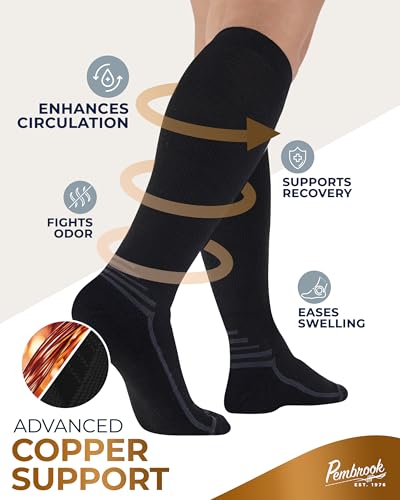Pembrook 3 Pairs Copper Compression Socks 15-20 mmHg | Graduated Support - color: Black (Dark Gray Accents) - 3 Pairs, size: Medium