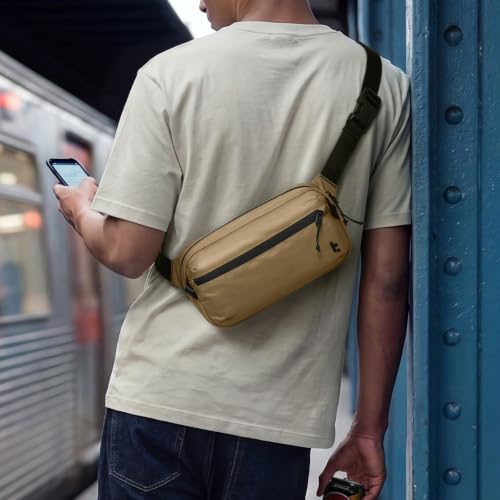 tomtoc 3.5L Sling Bag with RFID Blocking Crossbody Chest Pack for Men Women - color: Khaki, size: 3.5L