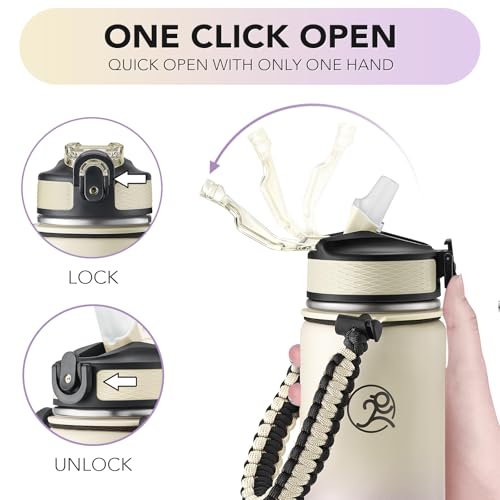 GOSWAG 24oz Insulated Stainless Steel Travel Water Bottle, 2 Lids - color: Beige-Purple Ombré
