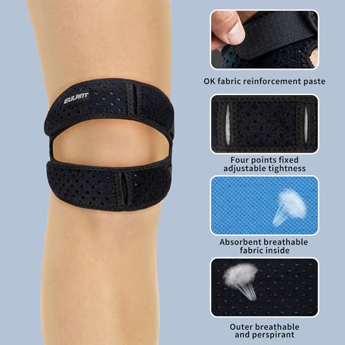EULANT Patellar Tendon Support Strap Knee Brace Patella Stabilizer for Knee Pain Relief, Dual Patella Knee Straps for Running, Arthritis, Jumper, Tennis Injury Recovery