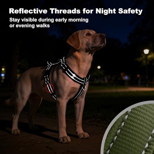 No Pull Dog Harness with Handle, Reflective Soft Mesh Padded Vest - color: Ranger Green, size: XL