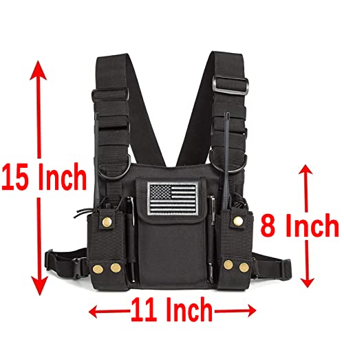 Radio Shoulder Holster Chest Harness Holder Vest Rig for Two Way Radio Chest Front Pack Pouch Walkie Talkie Case with Front Pouches for Kenwood Arcshell Retevis Baofeng UV-5R F8HP UV-82 - color: black