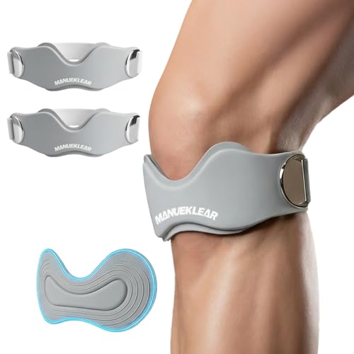 MANUEKLEAR V-Shaped Patella Bands, Adjustable Flex Wrap Patellar Tendon Support Strap for Men Women, Silicone Patella Knee Straps Suitable for Pain Relief Running Hiking Basketball, (2pcs) - color: Gray
