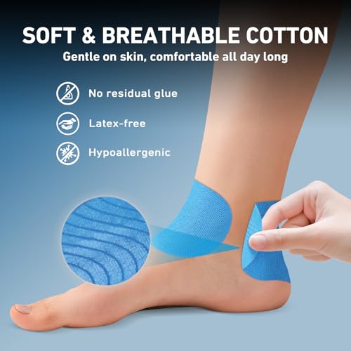 KTQUICK Precut Kinesiology Tape for Ankle,12 PCS,20% Stronger Adhesive,Blue - color: Blue, size: 12PCS
