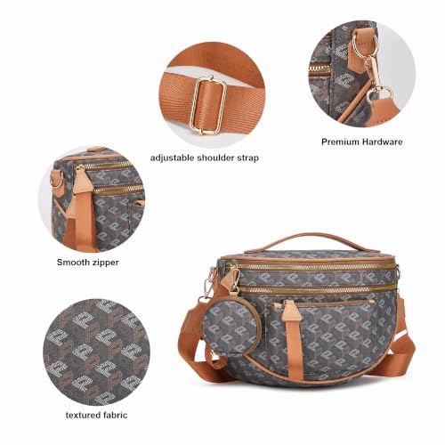 Makes Checkered Crossbody Bag Bum Bag for Women with Pouch - color: Khaki P