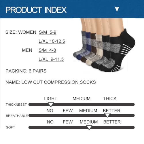 Sooverki Copper Compression Socks Women and Men 6 Pairs - Circulation Arch Support Plantar Fasciitis Running Ankle Socks - color: A3 - 6 Pairs - Multicolour, size: Small-Medium