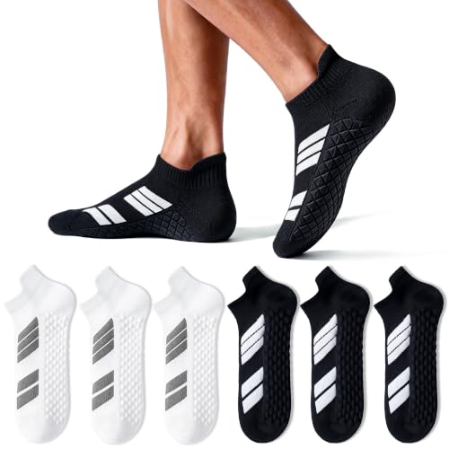 Running Socks Men Size 10-13 Ankle Height with Heel Tab for Athletic - color: 3 Black, 3 White, size: Large