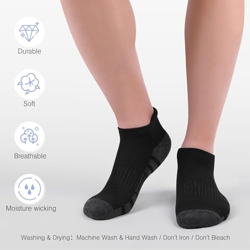 Felicigeely Athletic Running Ankle Socks Cushioned Low Cut Men Women 6 Pack - color: Black, size: 9-12