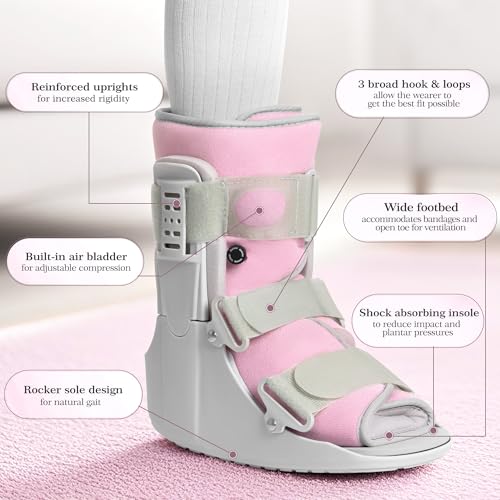 Jewlri Walking Boot for Broken Foot Injury, Air Cam Walker Boot, M - color: Grey & Light Pink, size: Medium
