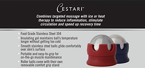 Massage Ball Hot Cold Roller Ball - Relieve Muscle Pain Fast - Stainless Steel Gel Balls for Heat or Ice Therapy-Feet Pain-Plantar Fasciitis-Back Ache-Myofascial Release–Deep Tissue Trigger Points - color: Red and Blue Set 55mm