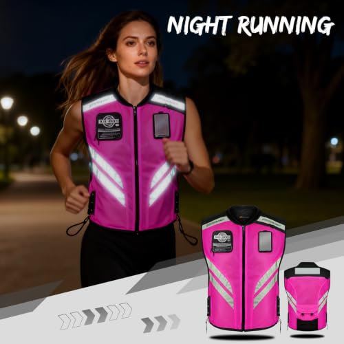 Pink Reflective Motorcycle Cycling Vest, Breathable Safety High Visibility Riding Vest For Women Adjustable Waist - size: XX-Large
