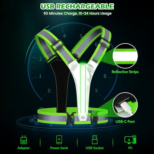LED Reflective Running Vest, Light UP Reflective Vest, Safety Light Gear for Night Walking Cycling for Women Men Kid - color: Green