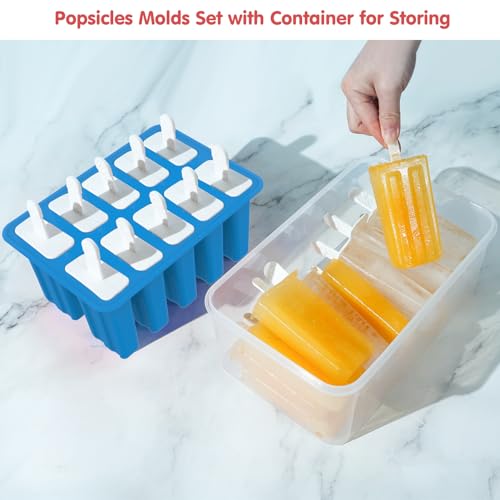 10-Cav Popsicle Molds, Silicone Ice Pop Mold for DIY Frozen Treats - color: Blue+Bin