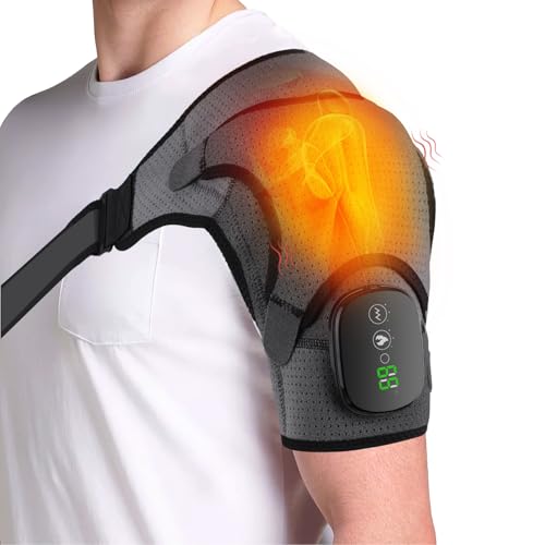 Heated Shoulder Wrap with Massage, Portable Heated Shoulder Brace for Women Men, Cordless Vibration Shoulder Heating Pad for Neck and Shoulder, 3 Heating Setting Shoulder Massager Wrap Braces