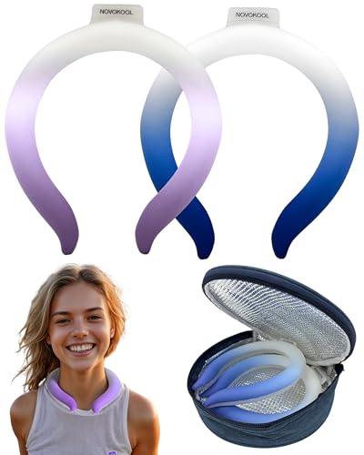 2 Pack Neck Cooling Tube with Insulated Bag - Reusable Ice Ring Neck Cooler Indoor Outdoor - Wearable Cooling Wrap - Relief for Summer and Hot Flashes - Ice Ring Freezes Under 64℉(Purple+Blue) - color: 2 Pack Blue and Purple