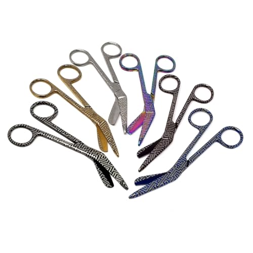 Bandage Scissors 5.5" Long Set of 6 Nurse Vet Tech Gift Made of Stainless Steel with Colorful Patterns First Aid Used For Cutting Gauze Tape Clothing Bandages Vet Wrap Adhesive Removal (Set 8) - style: Set 8