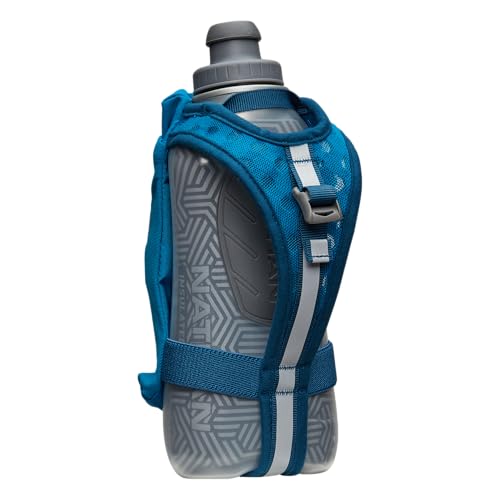 Nathan SpeedDraw 2 Insulated Handheld Running Water Bottle Flask – Double-Wall Insulation, Ergonomic Grip, Blast Valve Cap, Phone & Key Storage Pockets, Reflective Design - 18oz, Deep Blue - color: 18oz - Deep Blue