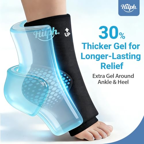 Hilph Ankle Heel Ice Pack Wrap for Plantar Fasciitis with Massage Ball, Ice & Compression Therapy Flexible Foot Gel Ice Pack Wrap for Ankle Sprain