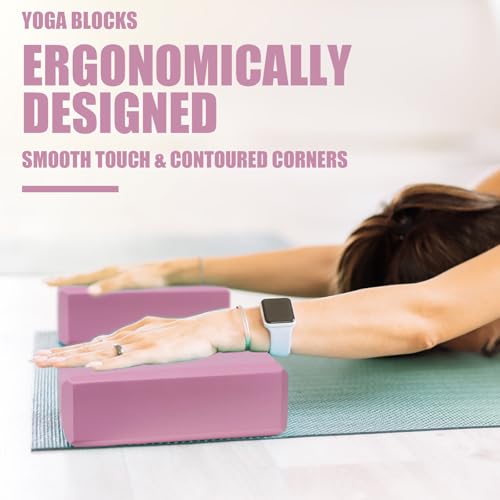 Septo 2 Pcs Yoga Blocks, 9x6x3 Inch Foam Blocks for Pilates - color: Pink