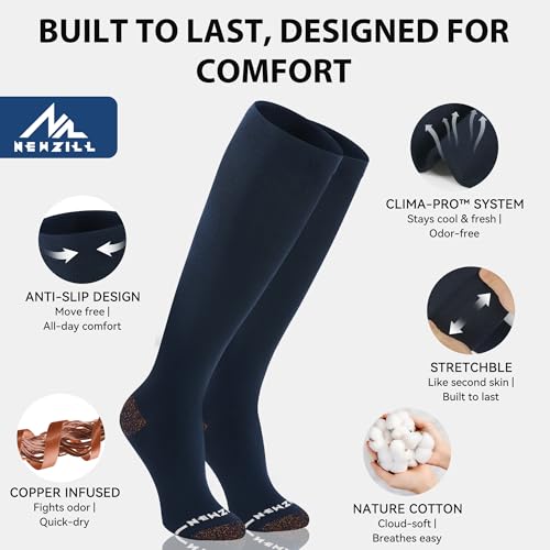 NEWZILL Copper Compression Dress Socks for Women & Men, 15-20 mmHg - color: Gray, size: Small-Medium