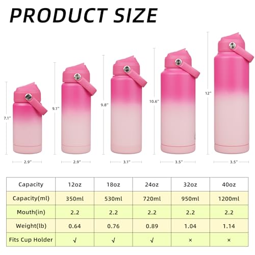 BJPKPK 12oz Insulated Water Bottle, Stainless Steel Bottle with Straw Lid - color: Cherry, size: 12 Ounces
