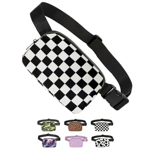 Tapp Collections Unisex Mini Crossbody Belt Bag with Adjustable Strap Small Waist Pouch for Workout Running Traveling Hiking - A Pattern/Checker Black & White, 8’’ x 2’’ x 5’’ - color: A Pattern / Checker Black & White