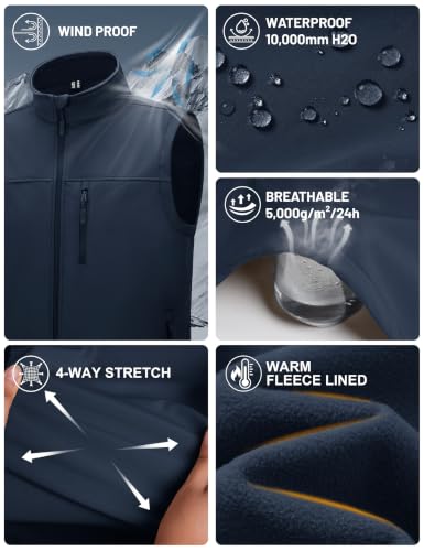 MAGCOMSEN Men's Softshell Golf Vest Outerwear Lightweight Fleece - color: Navy, size: Small